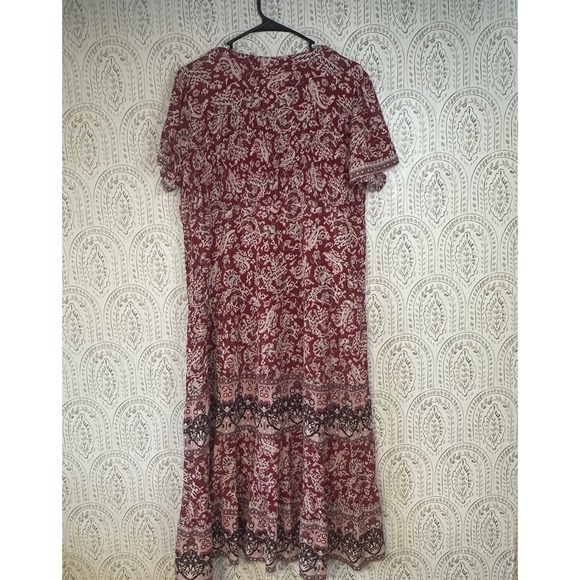Knox Rose Womens Size XL Red Paisley Floral Midi Dress Boho Rayon Soft V Neck - Picture 2 of 9